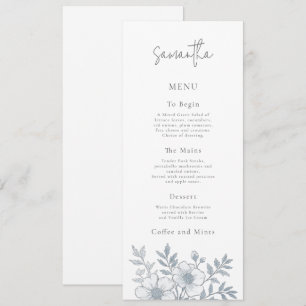 Graue Florals Wedding Menu Card mit Gast Name Einladung