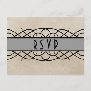 Graue Flourish-Rand-RSVP-Postkarte Einladungspostkarte