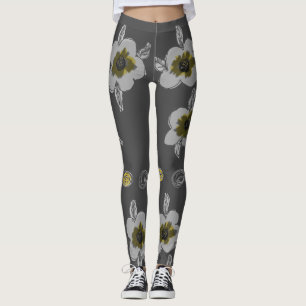 Graue Flower Print Leggings