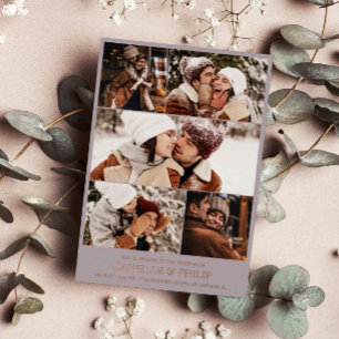 Graue Foto-Collage Informelle Hochzeit Roségold Folieneinladung