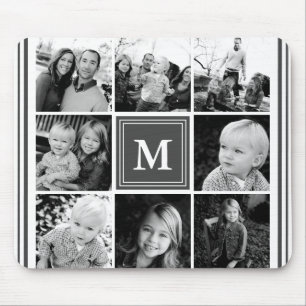 Graue Fotocollage mit Monogramm für die Familie Mousepad