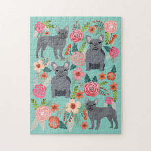 Graue Französische Bulldoggen Vintage Blumen Puzzle