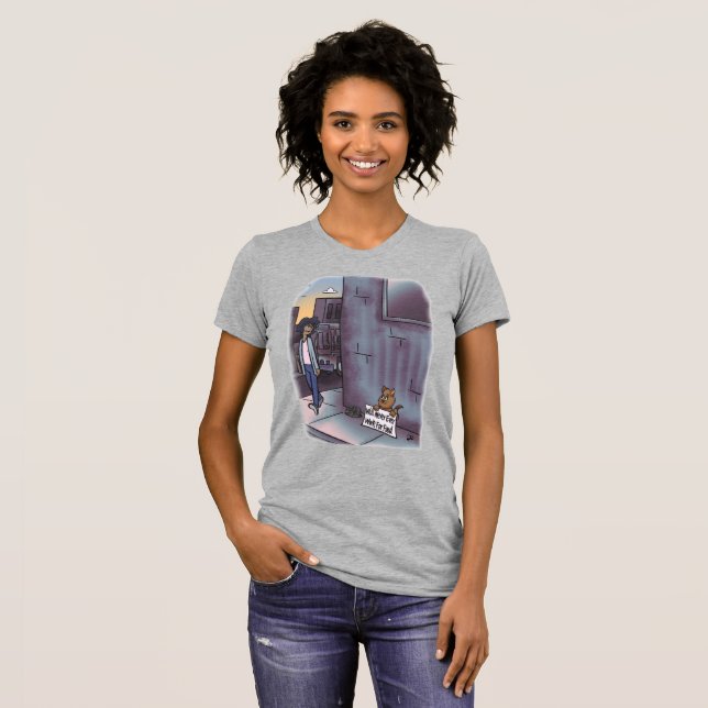 Graue Frauen-T - Shirt betteln (Vorne ganz)