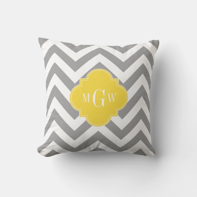 Graue g Zickzack Ananas Quatrefolie 3 Monogramm Kissen (Vorderseite)