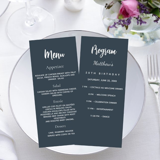 Graue Geburtstagsprogramm-Dinner-Menükarte Einladung (Von Creator hochgeladen)