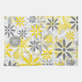 Graue gelbe Blume Grafisches Monogramm Küchentuch