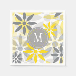 Graue gelbe Blume Grafisches Monogramm Serviette