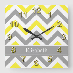 Graue gelbe dunkelgraue LG Zickzack-Graue Bezeichn Quadratische Wanduhr