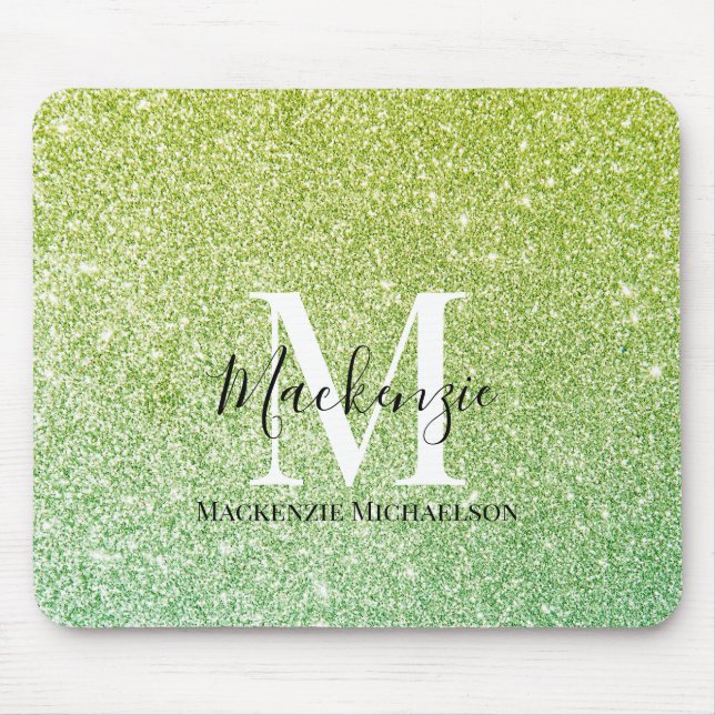 Graue Gelbe Ombre Glitzer Monogram Name Mousepad (Vorne)