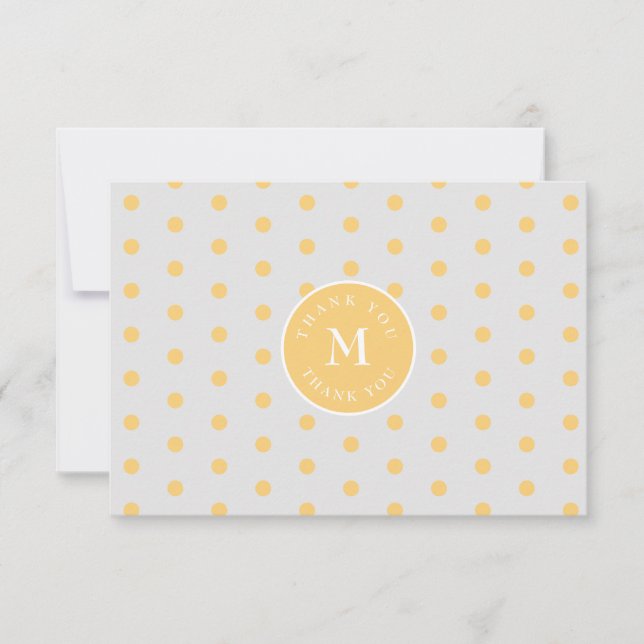 Graue gelbe Polka Dot Flat Danke Karte (Vorderseite)