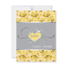 Graue, gelbe Rosen-Hochzeitskarte