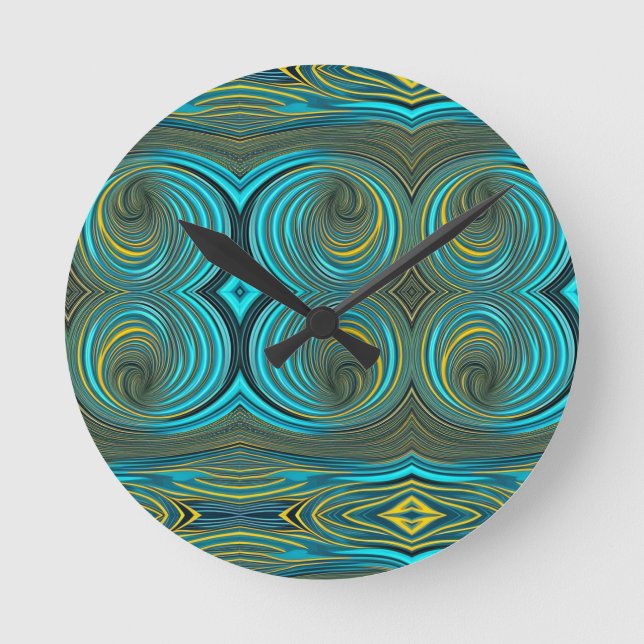 Graue, gelbe Spiralfarbe Pour Design Runde Wanduhr (Vorderseite)
