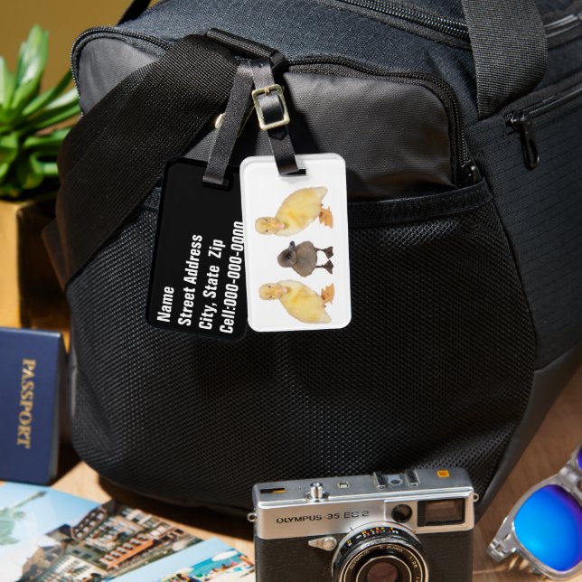 Graue, gelbe und graue Duckling-Fotos nach Maß Gepäckanhänger (Vorderseite & Rückseite)