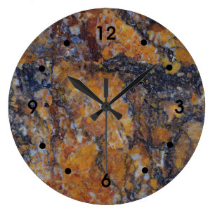 Graue gelber Ocker-Rost-Marmor-Bild-Schwarz-Zahlen Große Wanduhr