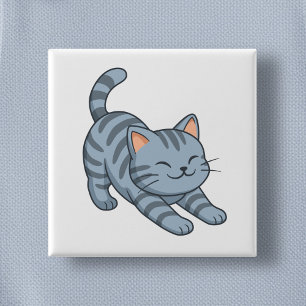 Graue gestreifte Streckkatze Button