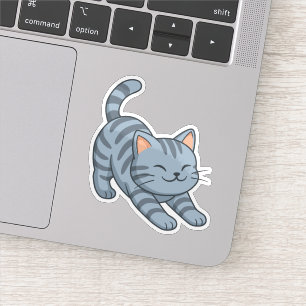 Graue getigerte Katze beim Strecken Aufkleber