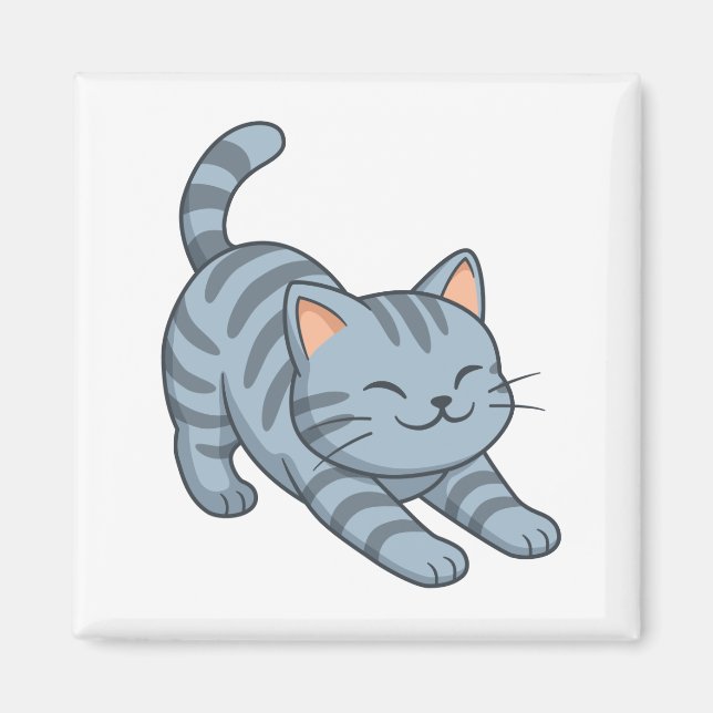 Graue getigerte Katze beim Strecken Magnet (Vorne)