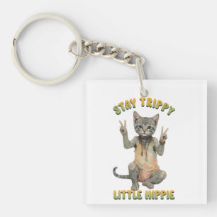 Graue getigerte Katze Boho Stay Trippy kleiner Hip Schlüsselanhänger
