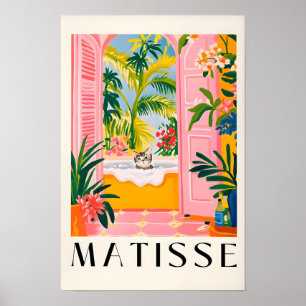 Graue getigerte Katze in einer Badewanne, rosa Bad Poster