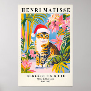 Graue getigerte Katze in Santa-Hut, Weihnachtsdeko Poster