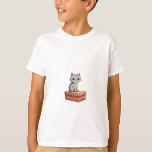 Graue getigerte Katze sitzt auf roter Box Kinder T-Shirt