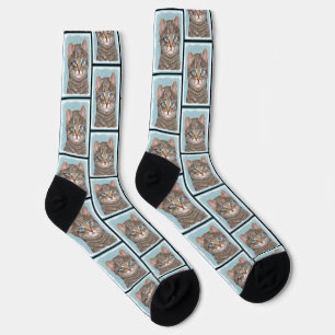 Graue getigerte Katzenporträtmalerei Süße originel Socken