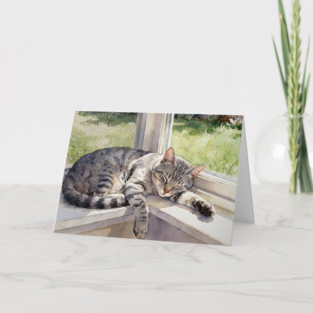 Graue getigerte Katzenstudie C in Aquarell Karte (Vorderseite)