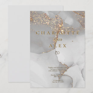 Graue Glitter Chic Alcohol-Tinte Hochzeitseinladun Einladung