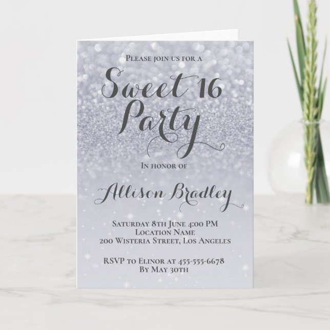 Graue Glitzer Feiertagskarte (Vorderseite)