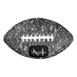 Graue Glitzern Imitate Glitzer Monogramm Football