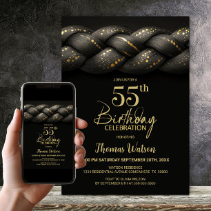 Graue Gold Braid 55. Geburtstagsparty Einladung