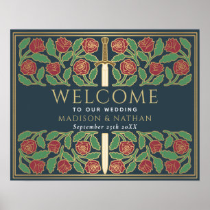 Graue Goldene Blumen-Schwert Königliche Hochzeits- Poster