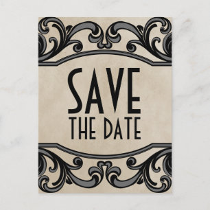 Graue gotische Wirbel Save-the-Date-Postkarte Ankündigungspostkarte