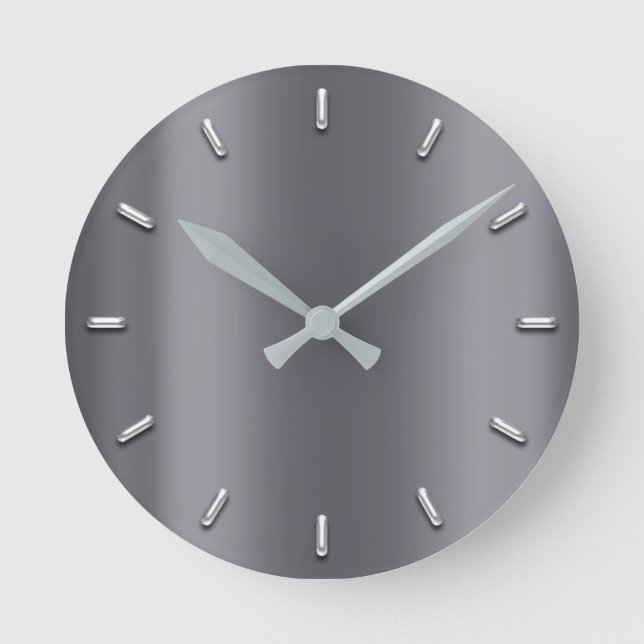 Graue Graphit Metallic Minimal Silver Gray Runde Wanduhr (Vorderseite)
