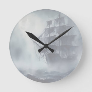 Graue, graue Nebel Piratenschifffahrt Ruhestand Runde Wanduhr