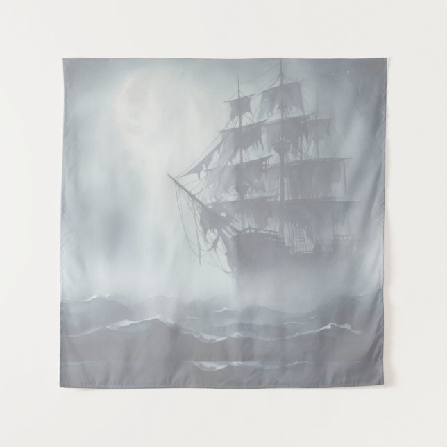 Graue, graue Nebel Piratenschifffahrt Ruhestand Wandteppich (Vorderseite)