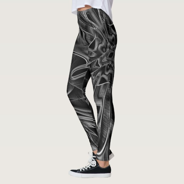 Graue Grooves, schwarzer Hintergrund Leggings (Links)