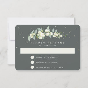 Graue grüne Snowberry+Eukalyptus Garland Wedding RSVP Karte