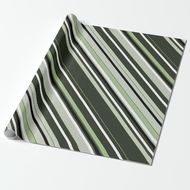 Graue, grüne, weiße Streifen. Geschenkpapier (Ungerollt)