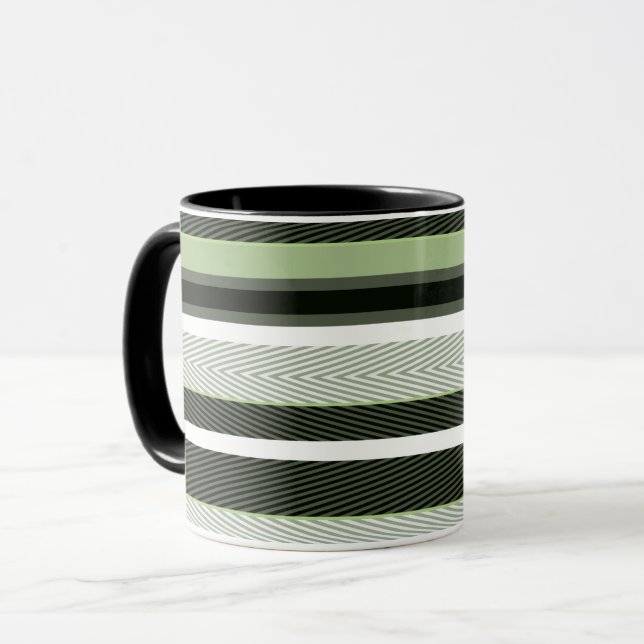 Graue, grüne, weiße Streifen. Tasse (Vorderseite Links)