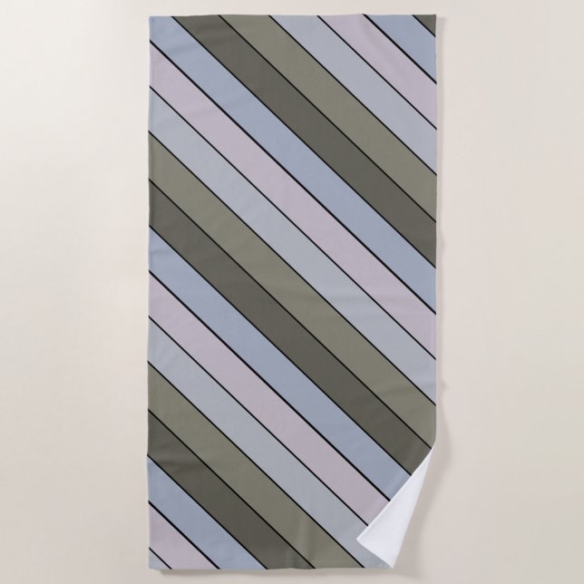 Graue Grüntöne und schwarze Streifen auf Aquarellp Strandtuch (Vorderseite)