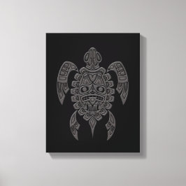 Graue Haida Spirit Sea Turtle auf Schwarz Leinwanddruck