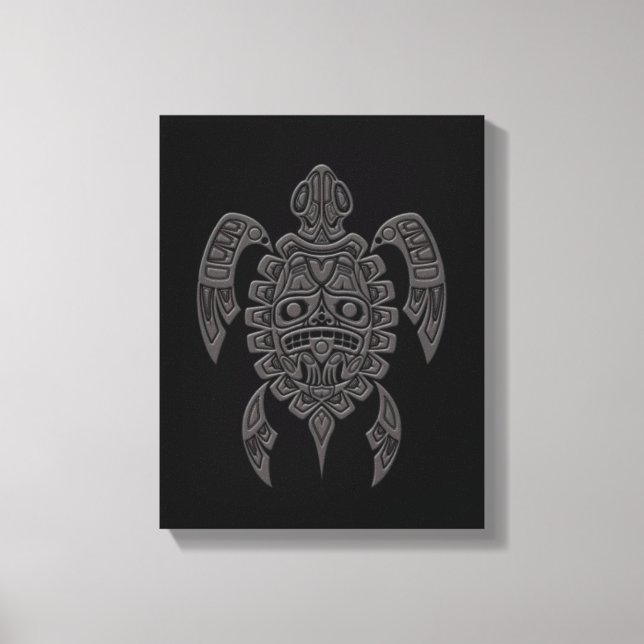 Graue Haida Spirit Sea Turtle auf Schwarz Leinwanddruck (Vorderseite)