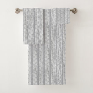 Graue Hand gezeichnetes Zickzack Muster Badhandtuch Set