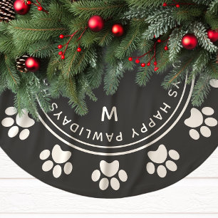 Graue Happy Pawlidays Pfotenabdruck-Haustier-Weihn Polyester Weihnachtsbaumdecke