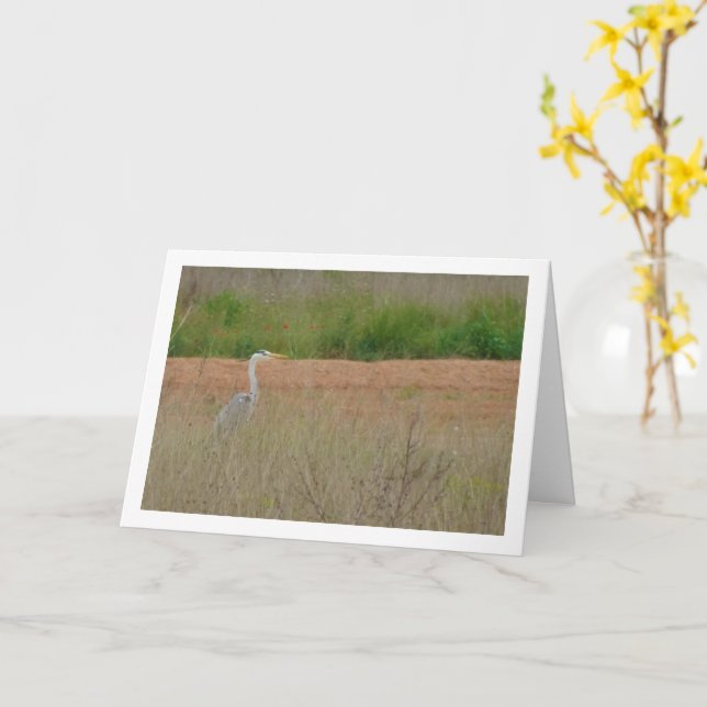 Graue Heron Bird Card Karte (Gelbe Blume)