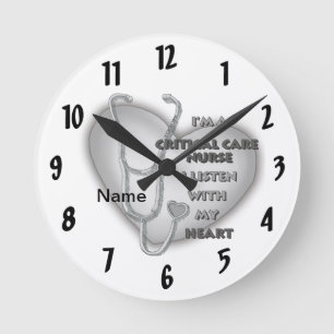 Graue Herz-Intensivkrankenschwester Runde Wanduhr