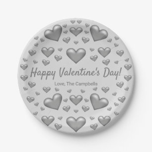 Graue Herzen Frohes Valentinstag & Benutzerdefinie Pappteller