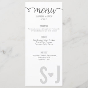 Graue Herzen u. Zickzack mutige Buchstaben, die Menükarte