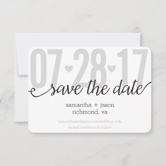 Graue Herzen und Zickzack große Zahlen Save the Da Date (Vorderseite)